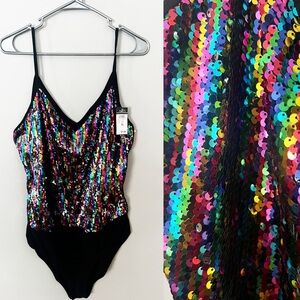 NWT Rue21 Multicolor Rainbow Sequin Tank Top Bodysuit XL Club Party Holiday
